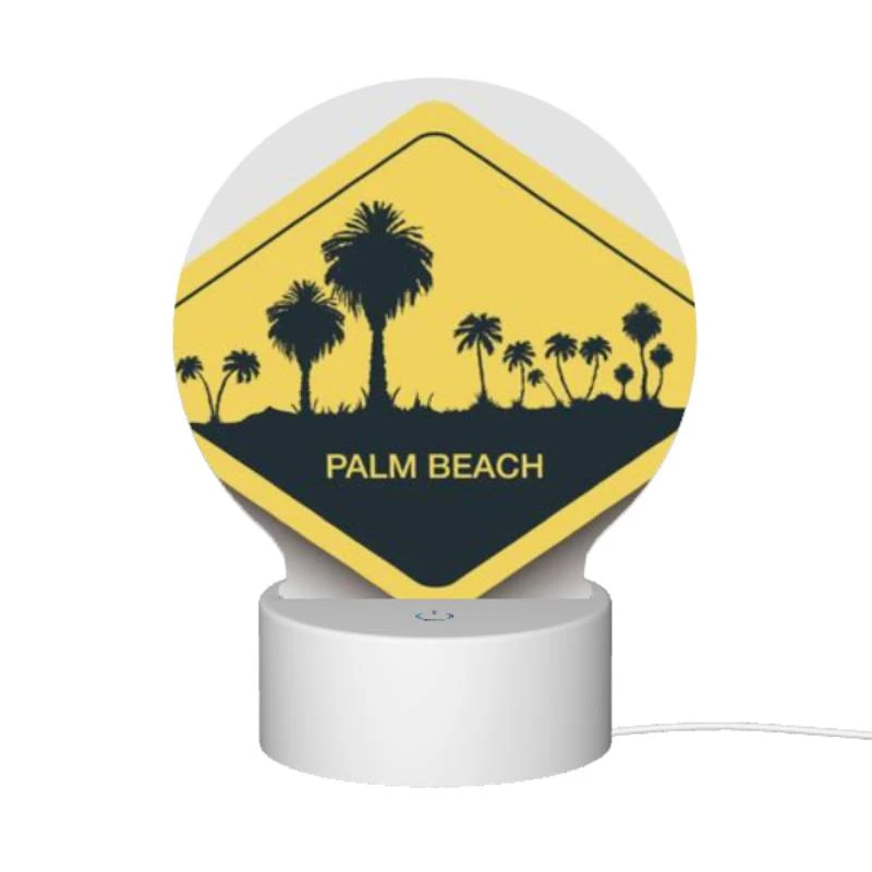 Round Acrylic Night Light, A yellow sign with the words "Palm Beach" written on it. Round Acrylic Night Light, A Yellow Sign With The Words "Palm Beach" Written On It. -Pattern Night Light ec3ad8f8b7a9e5f0ff457e0be80ae9fe58a6290b