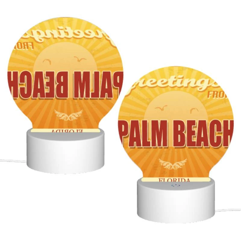 Round Acrylic Night Light, A sunny beach scene with a yellow background and a sun in the top left corner. Round Acrylic Night Light, A Sunny Beach Scene With A Yellow Background And A Sun In The Top Left Corner. -Pattern Night Light ec3aec7837d915afa290b969c693f4c21bd37ff0