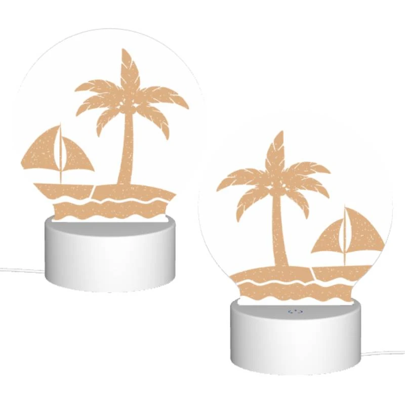 Round Acrylic Night Light, A sailboat is sailing in the ocean near a palm tree. Round Acrylic Night Light, A Sailboat Is Sailing In The Ocean Near A Palm Tree. -Pattern Night Light ec4b2b733e1af4abf41c6a7bcacd842678dca812