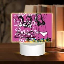 Rectangular Acrylic Night Light, Three Women In Bikinis Are Standing On A Pink Background.