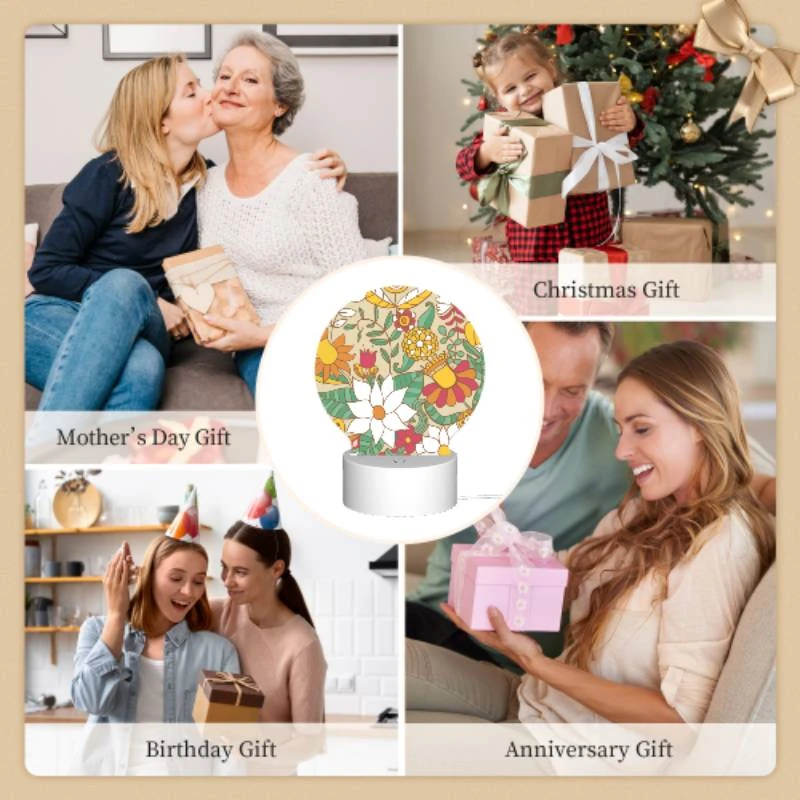 Round Acrylic Night Light, A colorful flower pattern with yellow Round Acrylic Night Light, A Colorful Flower Pattern With Yellow -Pattern Night Light ecc99e2440bffc662c2a239fbb3a249e7e1cca64