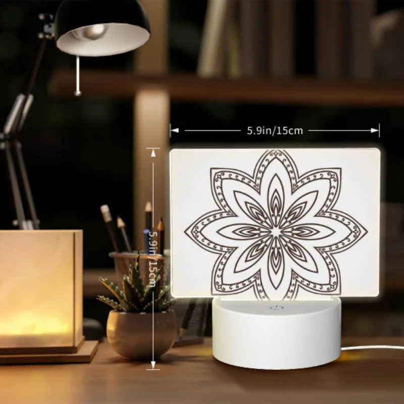 Rectangular Acrylic Night Light, A black and white drawing of a flower. Rectangular Acrylic Night Light, A Black And White Drawing Of A Flower. -Pattern Night Light eda7cce73abd3abce314b1bd2118134bd89e74d0