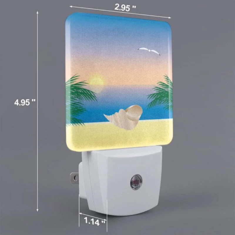 Night Light Set of 2, A beautiful sunset with a shell on the beach. Night Light Set Of 2, A Beautiful Sunset With A Shell On The Beach. -Pattern Night Light edb5796546112e397431d0c9cb1ec74cb7a7b93b