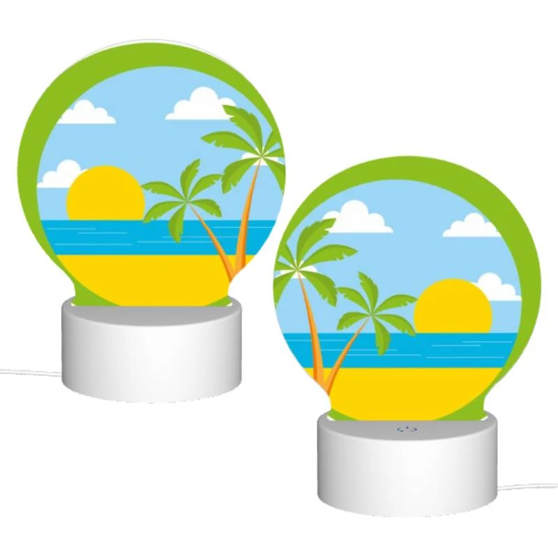 Round Acrylic Night Light, A sunset over the ocean with palm trees in the foreground. Round Acrylic Night Light, A Sunset Over The Ocean With Palm Trees In The Foreground. -Pattern Night Light ef2bfc12226339f4a8baee5d9771d0b6ba08a34e