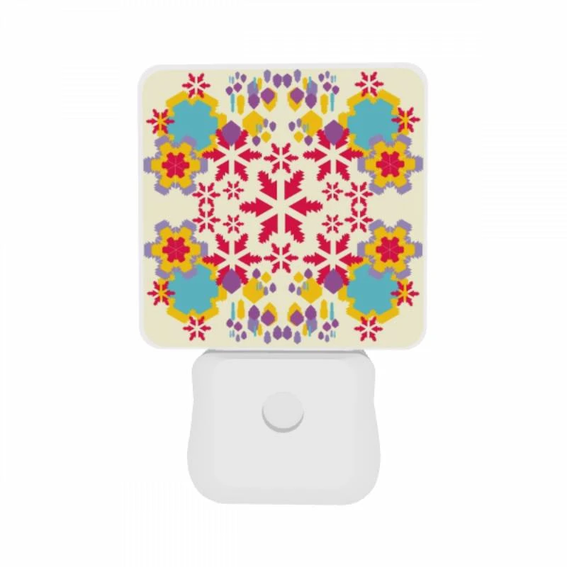 Night Light Set of 2, A colorful snowflake pattern on a white background. Night Light Set Of 2, A Colorful Snowflake Pattern On A White Background. -Pattern Night Light ef341de7e706a050afa00e1cf63b945353c0e7ad