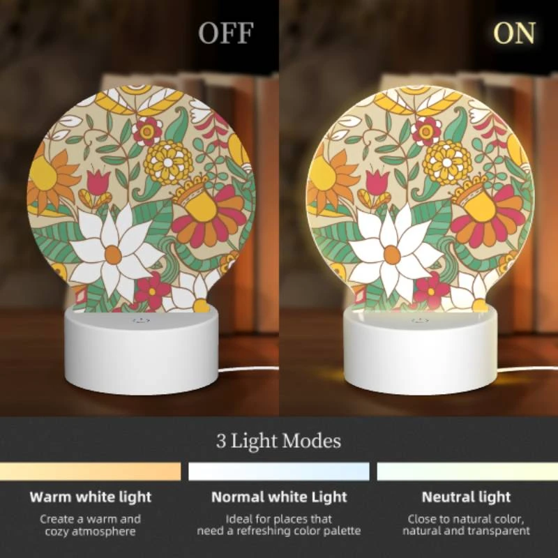Round Acrylic Night Light, A colorful flower pattern with yellow Round Acrylic Night Light, A Colorful Flower Pattern With Yellow -Pattern Night Light ef3a7d5edd3b17f0fbda4a14c743f1c617286c1d