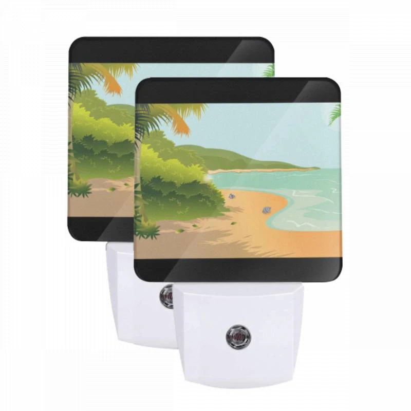 Night Light Set of 2, A beach scene with a sandy shore and a body of water. Night Light Set Of 2, A Beach Scene With A Sandy Shore And A Body Of Water. -Pattern Night Light efeb29b251a6c171c88bae4193f0ce0dcc1b2878