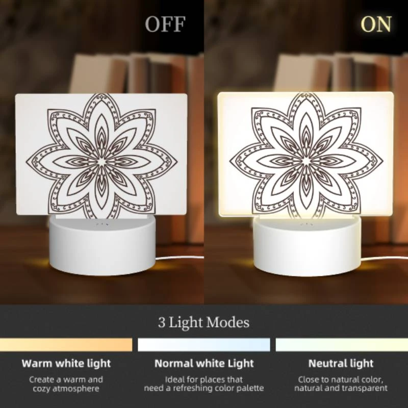 Rectangular Acrylic Night Light, A black and white drawing of a flower. Rectangular Acrylic Night Light, A Black And White Drawing Of A Flower. -Pattern Night Light eff39878f0533eca343a169c25650d14f7c45108