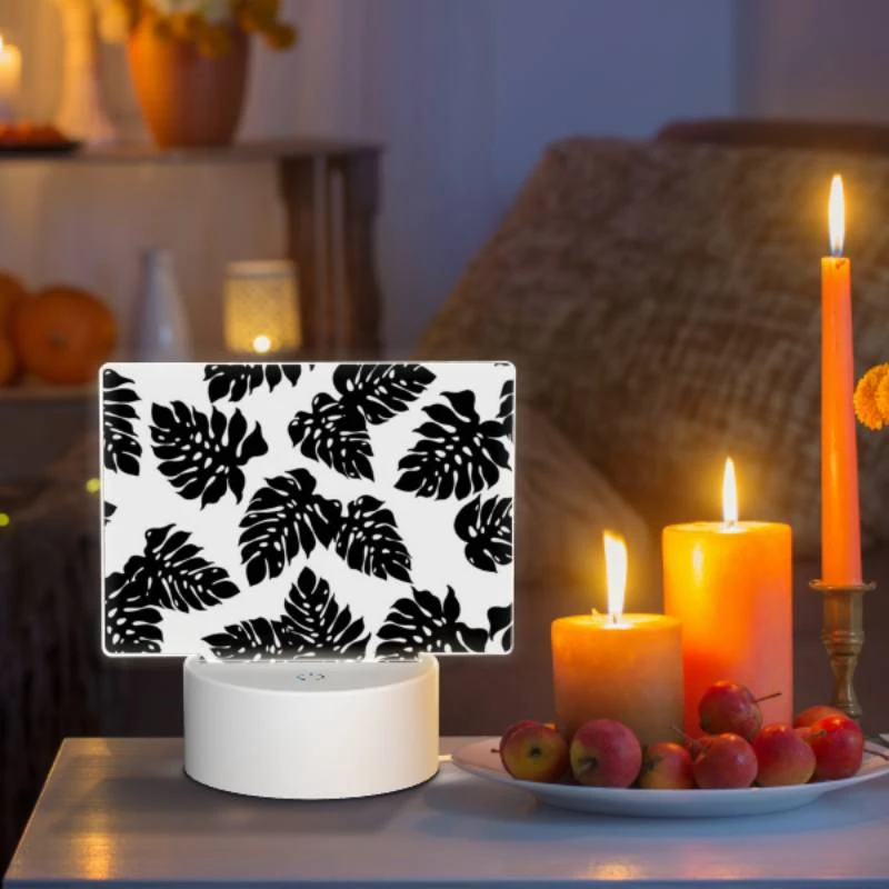 Rectangular Acrylic Night Light, A pattern of leaves on a black and white background. Rectangular Acrylic Night Light, A Pattern Of Leaves On A Black And White Background. -Pattern Night Light effc90e9c6bfacf3ab06e37e9dd500564373ad72