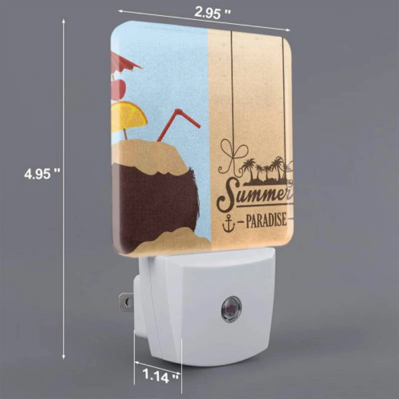 Night Light Set of 2, A cartoon of a coconut tree with a lemon and a straw in it. Night Light Set Of 2, A Cartoon Of A Coconut Tree With A Lemon And A Straw In It. -Pattern Night Light f027d7a1b9e4fffd5d081f92e76c6aabdb9e628f