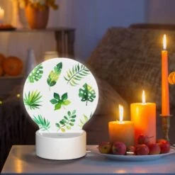 Round Acrylic Night Light, A Collection Of Green Leaves And Plants. 8 Round Acrylic Night Light, A Collection Of Green Leaves And Plants. -Pattern Night Light f0aad99298ba6eae6e50f51a36b2171c6176c15b