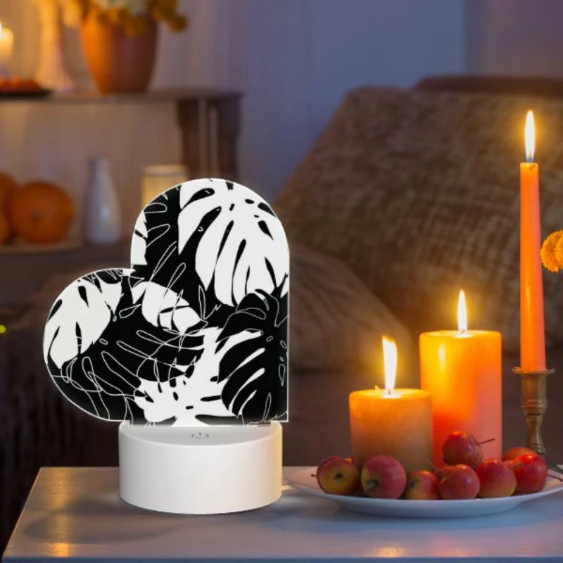 Love Acrylic Night Light, A black and white image of a plant with a lot of leaves. Love Acrylic Night Light, A Black And White Image Of A Plant With A Lot Of Leaves. -Pattern Night Light f12e1667e6a5d460acc02f5251f9caf34c244350