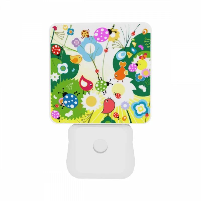 Night Light Set of 2, A colorful painting of birds and flowers. Night Light Set Of 2, A Colorful Painting Of Birds And Flowers. -Pattern Night Light f196697d249c2cdda546435d5f5692ff922613af