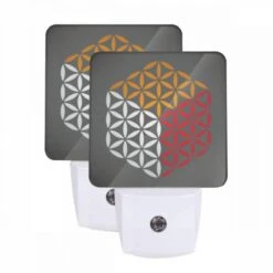 Night Light Set Of 2, A Geometric Design With Red And Orange Colors.