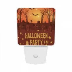 Night Light Set Of 2, A Halloween Party Is Advertised With A Spooky Scene Of Graves And Bats. 8 Night Light Set Of 2, A Halloween Party Is Advertised With A Spooky Scene Of Graves And Bats. -Pattern Night Light f2df404f93fd5eb30595b5fcbb8790277ed0a0bc