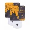 Night Light Set Of 2, A Spooky Halloween Scene With A Haunted House And A Spider Web. 2 Night Light Set Of 2, A Spooky Halloween Scene With A Haunted House And A Spider Web. -Pattern Night Light f2ee3659587cfd4a163a184fe6e7d0caff0ec692