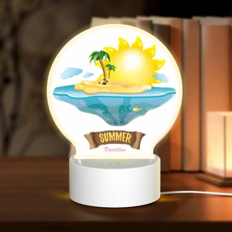 Round Acrylic Night Light, A cartoon of a tropical island with a sun and palm trees. Round Acrylic Night Light, A Cartoon Of A Tropical Island With A Sun And Palm Trees. -Pattern Night Light f427cf21b405877297c7727d0c4d3d9cd1509f17