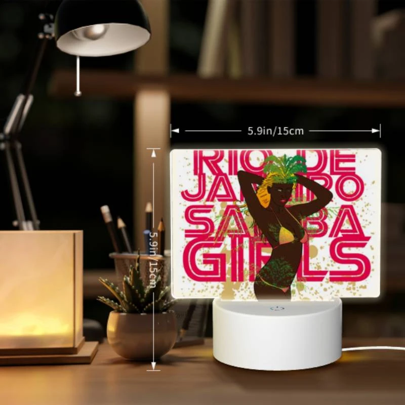Rectangular Acrylic Night Light, A woman wearing a grass skirt and a headband poses for a picture. Rectangular Acrylic Night Light, A Woman Wearing A Grass Skirt And A Headband Poses For A Picture. -Pattern Night Light f4b00eeeac2fa5d52798a9d0f5431f35746ccbe9