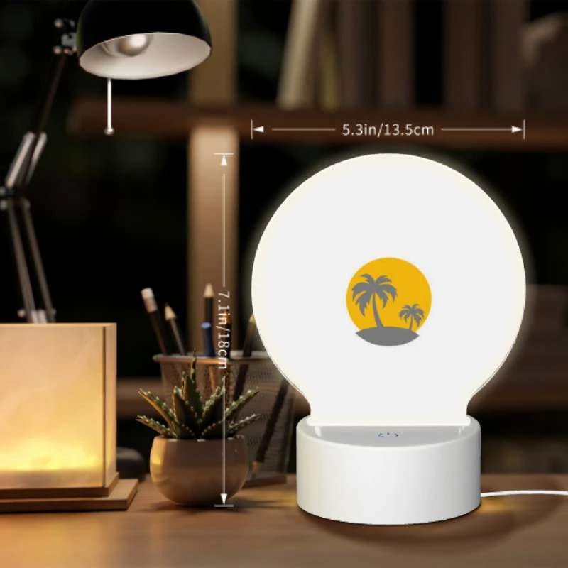Round Acrylic Night Light, A yellow sun with two palm trees in the background. Round Acrylic Night Light, A Yellow Sun With Two Palm Trees In The Background. -Pattern Night Light f59d12f7305d9fb0b904135fbe2ecc9e3a71bf45