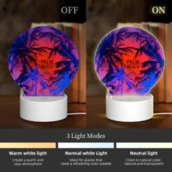 Round Acrylic Night Light, A Colorful Image Of A Beach With A Sign That Says "Palm Beach." 4 Round Acrylic Night Light, A Colorful Image Of A Beach With A Sign That Says "Palm Beach." -Pattern Night Light f5c411818bfe8c5c87248c678495323e1e49b7b5