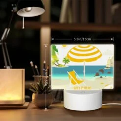 Rectangular Acrylic Night Light, A Yellow And White Umbrella Is Set Up On A Beach 7 Rectangular Acrylic Night Light, A Yellow And White Umbrella Is Set Up On A Beach -Pattern Night Light f64fd1aed926b034079571dd7831490e5087a4bb