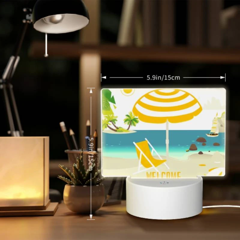 Rectangular Acrylic Night Light, A yellow and white umbrella is set up on a beach Rectangular Acrylic Night Light, A Yellow And White Umbrella Is Set Up On A Beach -Pattern Night Light f64fd1aed926b034079571dd7831490e5087a4bb