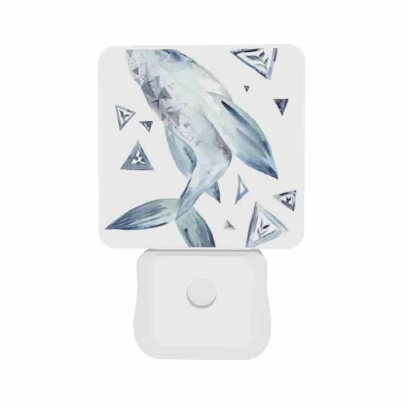 Night Light Set of 2, A blue and white whale with a triangle on its side. Night Light Set Of 2, A Blue And White Whale With A Triangle On Its Side. -Pattern Night Light f670464e2c30c2e62aa75352e4d73116e48fd0ff