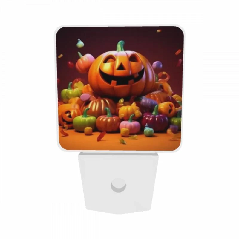 Night Light Set of 2, A pumpkin with a scary face is surrounded by a bunch of candy pumpkins. Night Light Set Of 2, A Pumpkin With A Scary Face Is Surrounded By A Bunch Of Candy Pumpkins. -Pattern Night Light f69551afe6ffee81016ad50e69e2c655a0f71461
