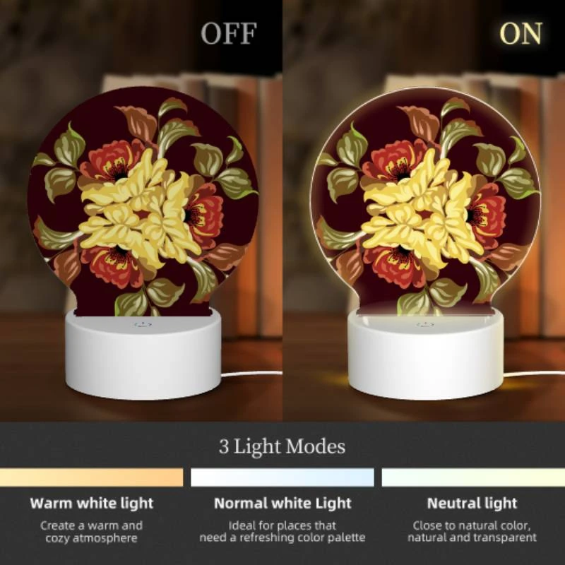 Round Acrylic Night Light, A colorful flower design with yellow Round Acrylic Night Light, A Colorful Flower Design With Yellow -Pattern Night Light f738145e56aeb20e518a023d5922d800c91a6417