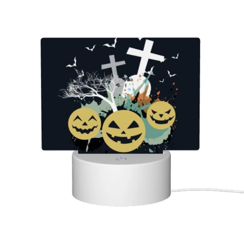 Rectangular Acrylic Night Light, A black and white image of Halloween decorations. Rectangular Acrylic Night Light, A Black And White Image Of Halloween Decorations. -Pattern Night Light f774ab916bf3e4595a9dcaa2fa1769bc98a38f24