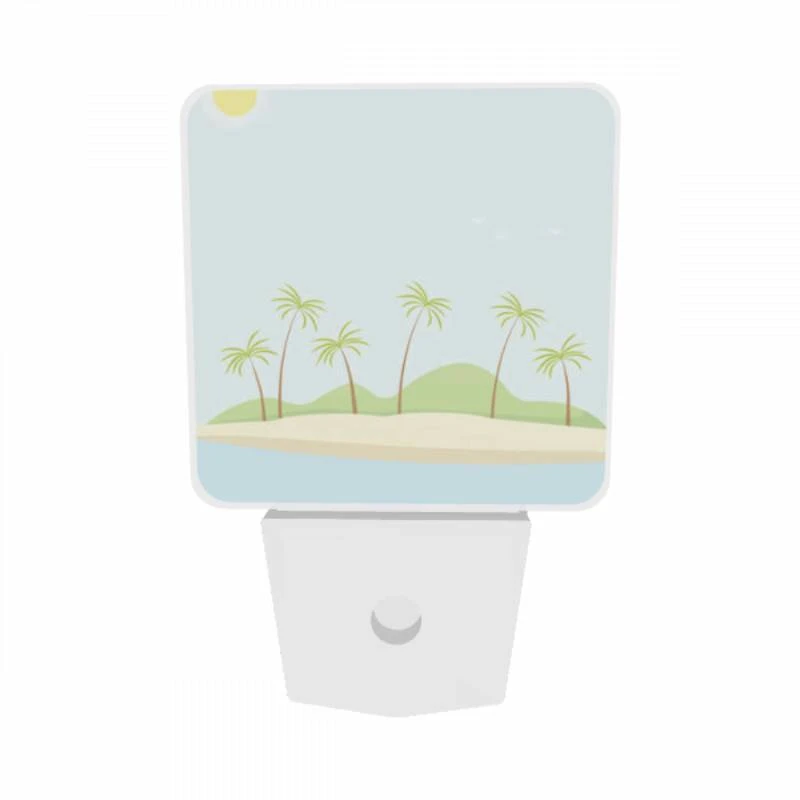 Night Light Set of 2, A beautiful beach scene with palm trees and a sunny sky. Night Light Set Of 2, A Beautiful Beach Scene With Palm Trees And A Sunny Sky. -Pattern Night Light f7b10ca9b9354a5b28a051a8c94e952b4b7cb3ae