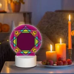 Round Acrylic Night Light, A Colorful Geometric Design On A Pink Background. 8 Round Acrylic Night Light, A Colorful Geometric Design On A Pink Background. -Pattern Night Light f834bffdc2df0baf64cdc3987c8353d00bc16a7d