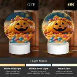 Round Acrylic Night Light, A Candy Pumpkin With A Smile On Its Face. 4 Round Acrylic Night Light, A Candy Pumpkin With A Smile On Its Face. -Pattern Night Light f846154a05bd7765555fb30dcf8ebd83421a1ee7