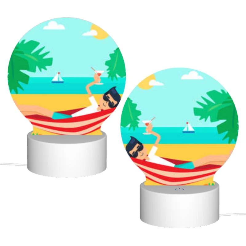 Round Acrylic Night Light, A man is sitting on a beach chair Round Acrylic Night Light, A Man Is Sitting On A Beach Chair -Pattern Night Light f90231e1a07ed1b0547403278711c974c0363572