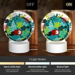 Round Acrylic Night Light, A Colorful Circle With A Bird And A Cherry Tree. 4 Round Acrylic Night Light, A Colorful Circle With A Bird And A Cherry Tree. -Pattern Night Light f908772ee17531a42f0b0a970c0a3df2a99c5ff3