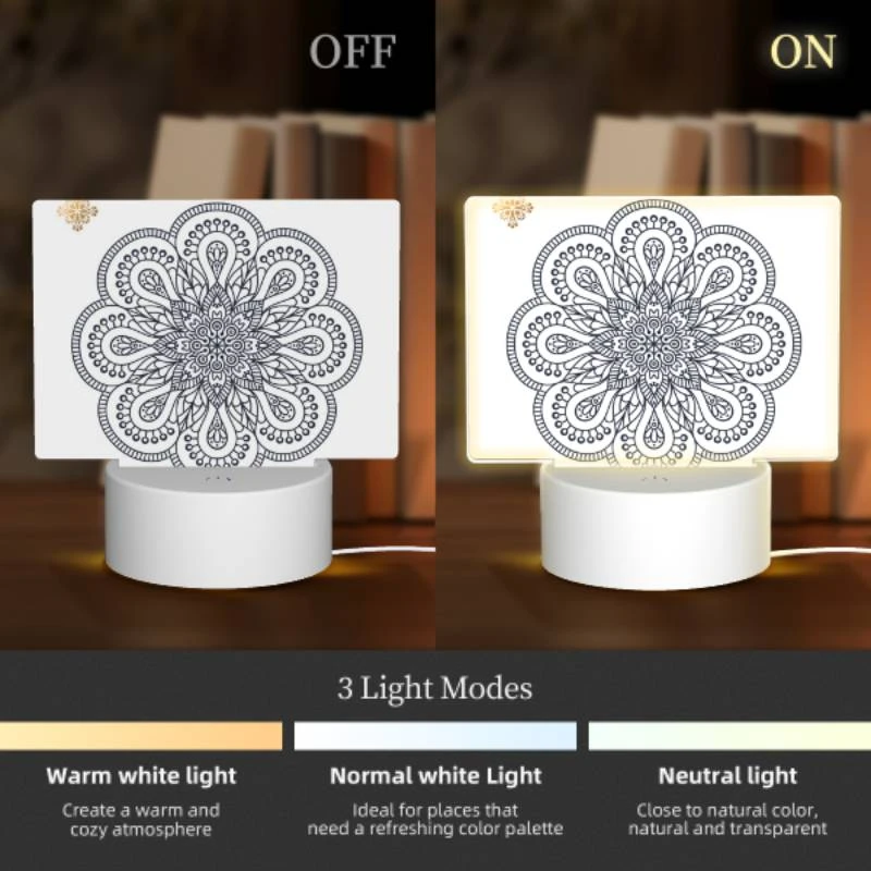 Rectangular Acrylic Night Light, A black and white design of a flower. Rectangular Acrylic Night Light, A Black And White Design Of A Flower. -Pattern Night Light f9b459f914f90d42dc97a47c8f09601b8b53daf6