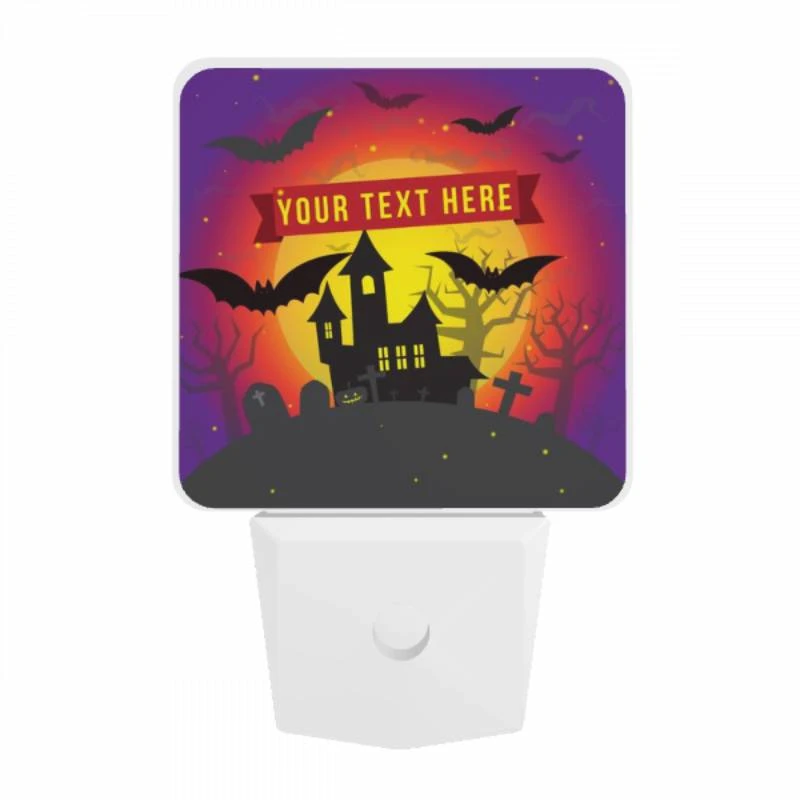 Night Light, A Halloween scene with a haunted house and bats flying around. Night Light, A Halloween Scene With A Haunted House And Bats Flying Around. -Pattern Night Light fb4b993e52e0b573a287d6a0712e2235640c5469