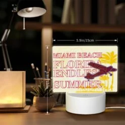 Rectangular Acrylic Night Light, A Plane Is Flying Over A Beach With The Words "Miami Beach Florida" Written On It. 7 Rectangular Acrylic Night Light, A Plane Is Flying Over A Beach With The Words "Miami Beach Florida" Written On It. -Pattern Night Light fbe881822a6a28335e2fa6a66ce96fbe05223a82