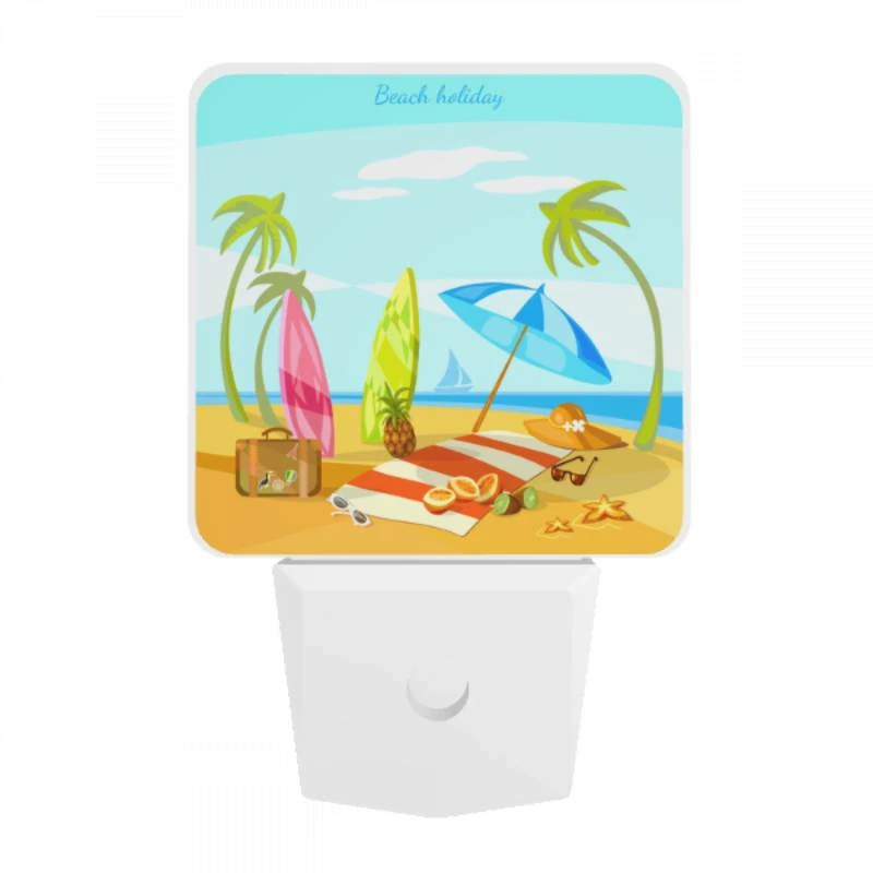 Night Light, A colorful beach scene with a suitcase Night Light, A Colorful Beach Scene With A Suitcase -Pattern Night Light fc27329faaa3dc6c269be6ecd79cf8c8fe1ffef2