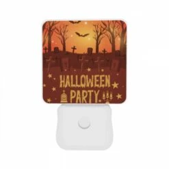 Night Light Set Of 2, A Halloween Party Is Advertised With A Spooky Scene Of Graves And Bats. 10 Night Light Set Of 2, A Halloween Party Is Advertised With A Spooky Scene Of Graves And Bats. -Pattern Night Light fc4dd037e4fd0bfb375fe281bf535f398c412cd6