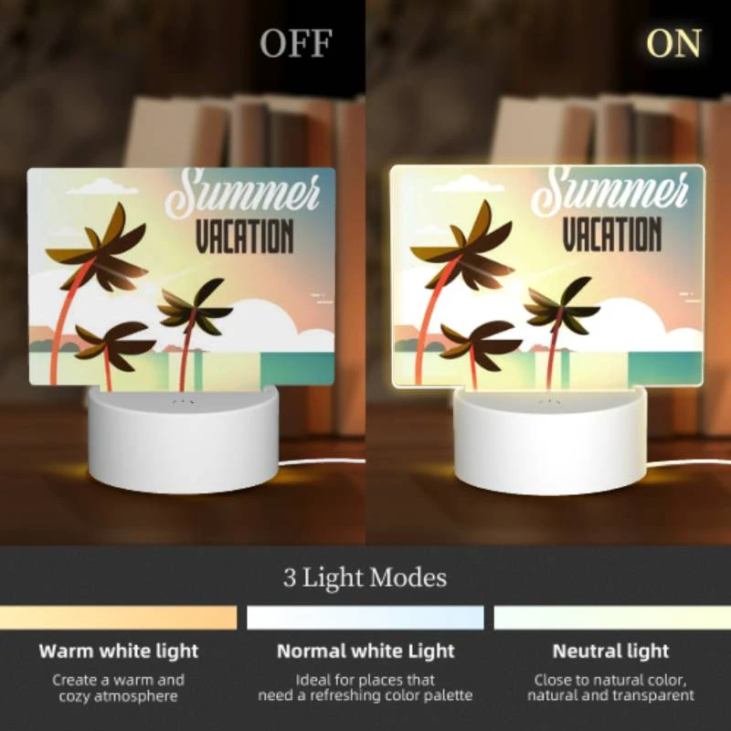 Rectangular Acrylic Night Light, A colorful beach scene with palm trees and a sunny sky. Rectangular Acrylic Night Light, A Colorful Beach Scene With Palm Trees And A Sunny Sky. -Pattern Night Light fd06b78eb2e146eaf9d492e7f623fcd0c0f761d0