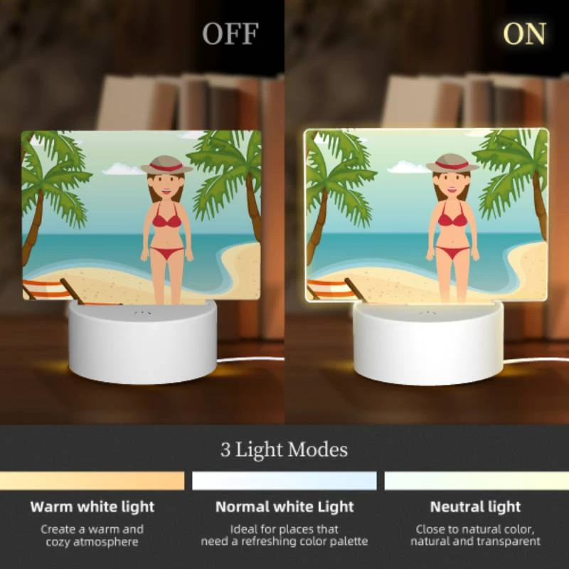 Rectangular Acrylic Night Light, A woman in a red bikini is standing on a sandy beach. Rectangular Acrylic Night Light, A Woman In A Red Bikini Is Standing On A Sandy Beach. -Pattern Night Light fdbe1a1d37c2c0ef21848d002055016a420d4f01