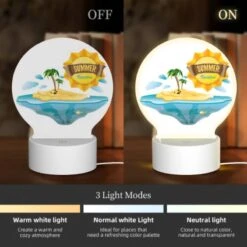 Round Acrylic Night Light, A Sunny Island With A Palm Tree And A Yellow Sun. -Pattern Night Light ff0f9509c5f28fc4988467463de3a7d3058ae848