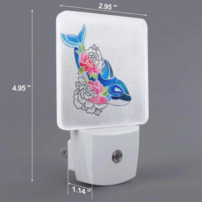 Night Light, A blue whale with pink flowers on its back. Night Light, A Blue Whale With Pink Flowers On Its Back. -Pattern Night Light ffaabd25b92b54e08720fafae12c5d49f309851a