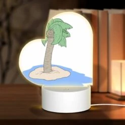Love Acrylic Night Light, A Cartoon Drawing Of A Palm Tree On A Small Island.